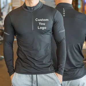 Custom Logo Gym Men Quarter Zip Pullover Golf Shirt Fitness Zip Quarter Perform Men's Long Sleeve Sports Shirt