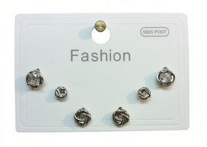 Fashion Silver Stud <b>Earrings</b> With Zircon <b>Knot</b> Design S925 Post Unisex Jewelry - Product Image 1