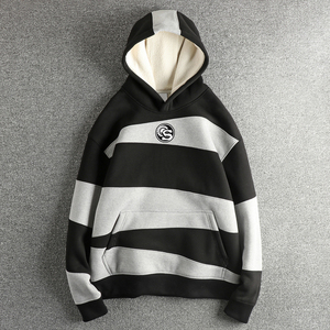 Felpa con Cappuccio da <span class=keywords><strong>Uomo</strong></span> Personalizzata a Righe <span class=keywords><strong>Larghe</strong></span> e Blocchi di Colore, Alta Qualità 100% Cotone Pesante, Ricamo Oversize - Product Image 1