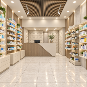 Gabinete de exhibición creativo personalizado para tienda de farmacia, estantes de exhibición de medicamentos, diseño libre de madera, farmacia, decoración de interiores, salud - Product Image 3