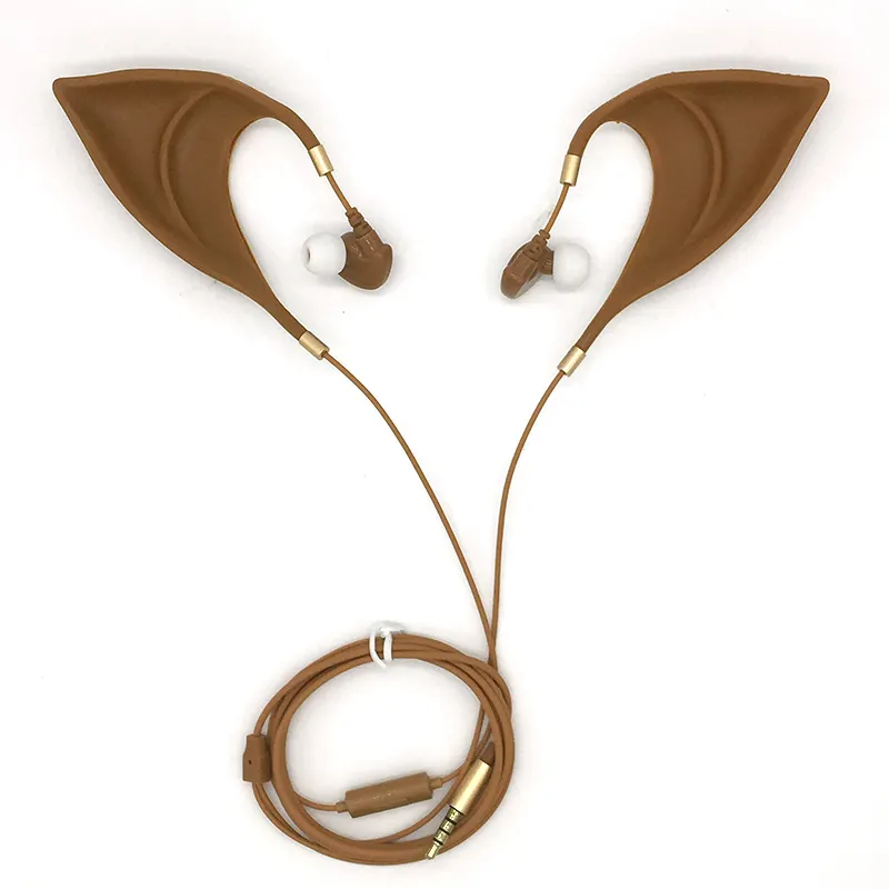 In-Ear Headphones Brown Elf Earbuds Earphones Hands-Free Headset With Mic Elf cat Ears Earphones for kids Holiday Gifts