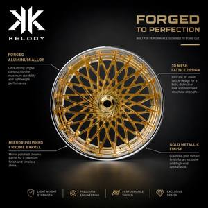 Jantes forgées en alliage d'aluminium KELODY, finition maille dorée, lèvre chromée, design Deep Dish, 20-24 pouces, 5x112 5x120 5x130, nouveau modèle, <span class=keywords><strong>ET</strong></span> 25mm - Product Image 4