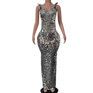 2023 Sexy Transparent Spaghetti Strap Sequins Ball Gowns Crystal Birthday Wedding Party Dress Women Formal Long Evening Dress