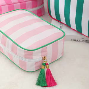 Wholesale Custom Logo Tassel Embroidery 300D Lightweight <strong>Makeup</strong> Bag <strong>Travel</strong> Toiletry Striped Cosmetic Bag <strong>Case</strong> - Product Image 4