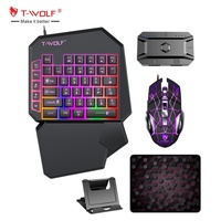 Clavier, souris, tapis de souris, support et convertisseur T-WOLF TF950 5-en-1, combo clavier de jeu à une main 40 touches et souris pour système Android