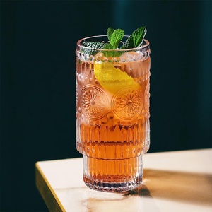 Vaso de Vidrio Tallado Vintage, Vasos Highball <span class=keywords><strong>Apilables</strong></span>, Vaso para Bebidas con Diseño de Girasol - Product Image 5