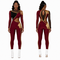 Ensemble d'uniforme de majorette HBCU personnalisé, combinaison bordeaux à franges dorées avec épaulettes, tenue d'entraînement, veste de préchauffage et leggings