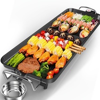 Plaque de cuisson électrique rectangulaire polyvalente en acier inoxydable pour usage domestique 110V-220V 1500W, surface antiadhésive, commande mécanique, garantie 1 an