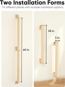 Griffoir mural pour <span class=keywords><strong>chat</strong></span> en sisal naturel, à fixer au mur |   <span class=keywords><strong>Poteau</strong></span> d'escalade pour <span class=keywords><strong>chat</strong></span> peu encombrant pour les grands chats d'intérieur - Product Image 6