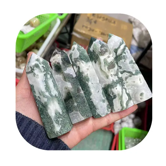 Wholesale High Quality Moss Agate Point Healing Crystal Quartz Agate Druzy Point for Wedding Gift