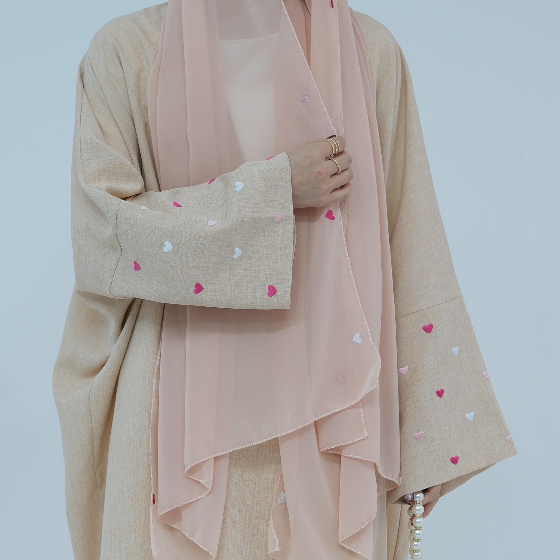 Khaki + Pink heart (headscarf not included)