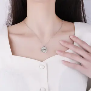 Collana di quadrifoglio a forma di cuore con gioiello raffinato 925 in argento Sterling Moissanite in due modi collana di trifoglio da donna