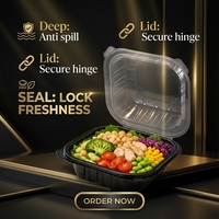 Boîte alimentaire jetable carrée en PP à compartiment unique avec couvercle pour salades, soupes et plats de restaurant