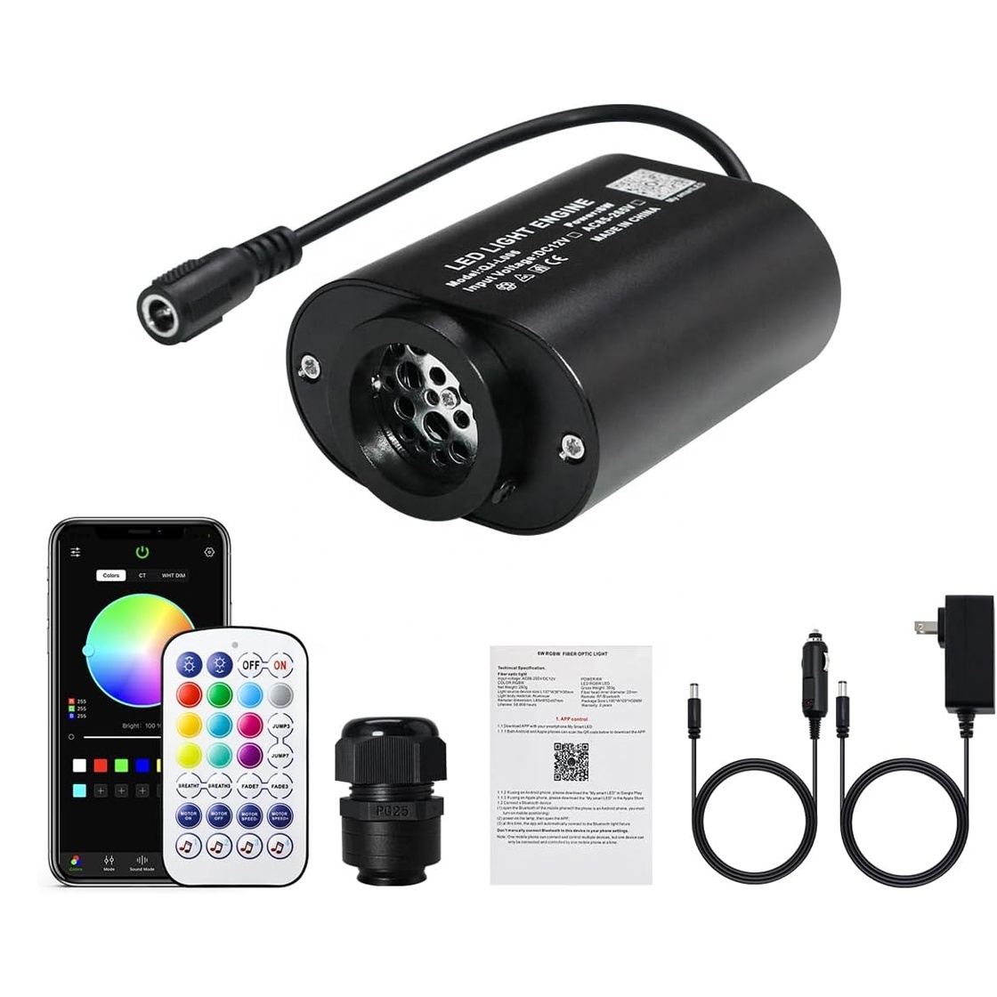 Mini 6W RGBW Twinkling Starry Sky Roof Light Kit with Remote Control and App Control for Car and Home Starry Sky Ceiling