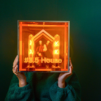 Boîte à lumière LED néon en acrylique avec cadre carré en acier inoxydable personnalisé, décoration murale vintage, enseigne lumineuse