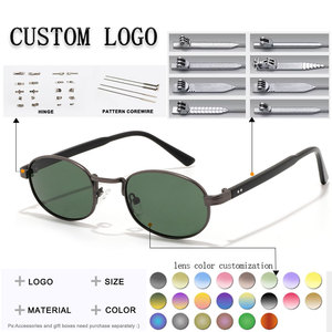 Lunettes de soleil ovales unisexes, monture en métal pleine bordure, verres verts, protection UV400 pour les activités de plein air - Product Image 2