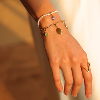 Bracelet en acier inoxydable 316L, chaîne dorée, imitation perles, minimaliste, élégant, délicat, réglable, cadeau, style Y2K, bijoux