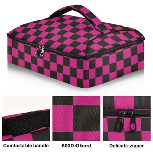 Hawaiian Custom Pink Checked Plaid Insulated Thermal Bag Pizza Casserole Pans Carrier Cooler Bags for Food Delivery - Product Image 2