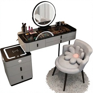 Modern Furniture Vanity Makeup Dresser One Set Design Metal Feet Bedroom Dressing <b>Table</b> With LED <b>Mirror</b> Wireless Charging - Product Image 1