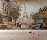 Paris Tour Eiffel Peinture À L'huile Moderne Ville Européenne Murale Étanche Installation Facile Personnalisé 3D Papier Peint pour L'intérieur De La Maison