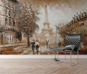 Paris Tour Eiffel Peinture À L'huile Moderne Ville Européenne Murale Étanche Installation Facile Personnalisé 3D <span class=keywords><strong>Papier</strong></span> Peint pour L'intérieur De La Maison - Product Image 4