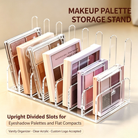 Support de rangement vertical en acrylique transparent pour palettes de maquillage, avec compartiments divisés pour palettes de fards à paupières et compacts plats, organisateur de coiffeuse