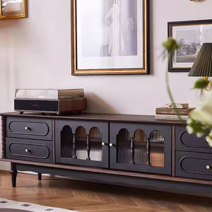 Mueble de <span class=keywords><strong>TV</strong></span> Retro Vintage de Madera - Diseño con Puertas y Cajones de Vidrio, Organizador de Medios Ideal para la Decoración del Espacio de Vida - Product Image 4