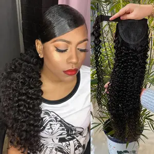 Nieuwe Aankomst Hot Selling Human Hair Wrap Paardenstaart Haarverlenging Voor Zwarte Vrouwen, Maagd Kinky Curly Paardenstaart