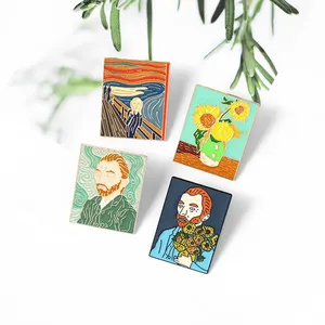 Pittura A olio Distintivo Il Grido di Girasole di Van Gogh Spille Vestiti Sacchetto di Smalto Pin Spilla Personalizzata per Gli Amici