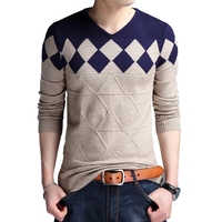 Sweater Natal Vintage Kerah V Pria, Sweater Modis Ramping Kasual Musim Gugur
