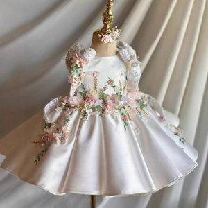 green emerald velvet dress White Work Material Floral Embroidery Baptism Frock