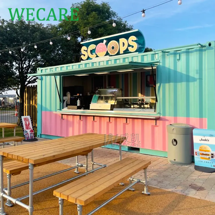 Wecare đúc sẵn thức ăn nhanh container nhà hàng trang bị đầy đủ điện thoại di động prefab nhà hàng thanh container nhà bếp quán cà phê