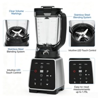 Blender commercial 1,8 L à commande tactile, faible bruit, récipient sans BPA, 3 vitesses, 4 lames - Broyeur à glace, mixeur pour smoothies, pour usage domestique