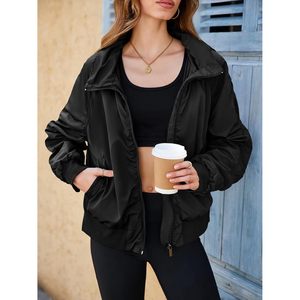 Womens Cropped Rain <b>Jacket</b> Oversized <b>Zip</b> <b>Up</b> Lightweight Waterproof Bomber Windbreaker Spring Style Full Sleeve Woven Fabric - Product Image 3