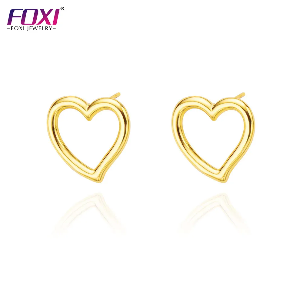 foxi jewelry 18k gold plated heart fashion pink green earnings jewelry women heart earrings2022