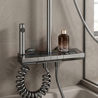 Système de douche thermostatique intelligent en aluminium chromé avec touches piano, barre coulissante, affichage numérique, lumière LED et douchette murale