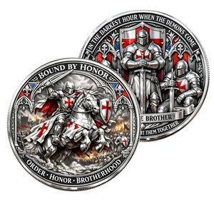 Pièce de monnaie commémorative en métal sur le thème de la Fraternité des Guerriers Spartiates, souvenir rétro médiéval de chevalier, objet de collection - Product Image 4