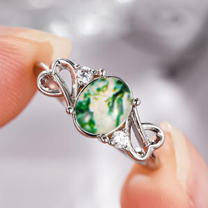 Anillo de Jade en Forma de Corazón A260, Plata 925, Corte Ovalado, Engaste de Garras, Anillos de Compromiso con Piedras Preciosas para Mujer - Product Image 2