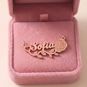 Collana con Nome Personalizzato, Gioiello in Acciaio Inossidabile Placcato Oro con Design a Rosa per Donne - Product Image 5