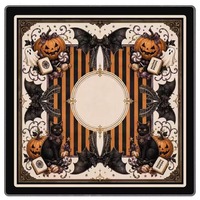 Tapis de mahjong carré antidérapant à motif floral bleu et citrouille d'automne avec sac de rangement