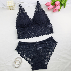 Wholesale Sexy Deep V Lace Bralette and Panties <strong>Set</strong> Non-Wired Scalloped Edge Lingerie Multi-Color Women <strong>Underwear</strong> - Product Image 4