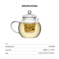 Teko Teh Kaca dengan Infuser Kaca 800ml / 27.33oz, Terbuat dari Kaca Borosilikat Bening untuk Teh Gongfu, Teh Daun, Meja Teh, dan Rumah