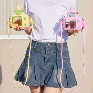 Creative Cartoon Rabbit <b>Plastic</b> <b>Cup</b> With Strap Portable <b>Drink</b> Container For Kids Students Adults - Product Image 3
