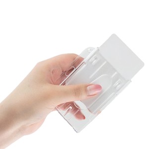 Factory wholesale double-sided transparent horizontal card <b>holder</b> with thumb slot for <b>ID</b> badges and name tags, can hold 2 cards. - Product Image 5
