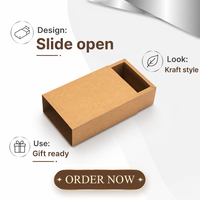 Boîte cadeau en papier kraft brun en gros d'usine, boîte en carton avec tiroir coulissant, doublure en éponge, revêtement UV, gaufrage en feuille d'or