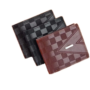 Người đàn ông cổ điển của thiết kế PU da kẻ sọc Bifold Ví mở đóng cửa Polyester Lót Tiền Thẻ tín dụng đồng xu ví túi chủ - Product Image 6
