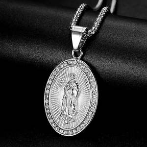 Vente en gros 18k Plaqué Or Acier Inoxydable Diamant Vierge <span class=keywords><strong>Marie</strong></span> Pendentif Collier Boîte Chaîne Religieux pour Anniversaires Chrétiens - Product Image 6