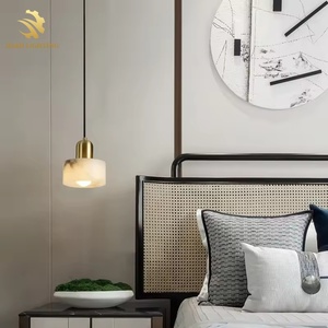 Modern Alabaster LED <strong>Copper</strong> Brass Chandelier Creative Marble Hanging <strong>Lamp</strong> for Home Dining Room Bedroom Middle Sizes - Product Image 5