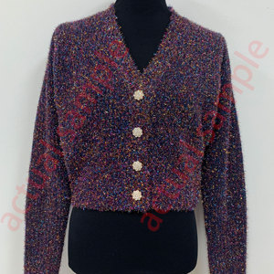Cárdigan Metálico Brillante para Mujer, Suéter de Punto con Cuello en V, Botones de Flores con Pedrería, Jersey Corto Brillante para Fiesta - Product Image 6
