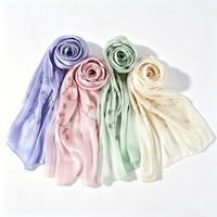 Foulard en satin et mousseline avec paillettes scintillantes et broderies florales pour femmes, toutes saisons